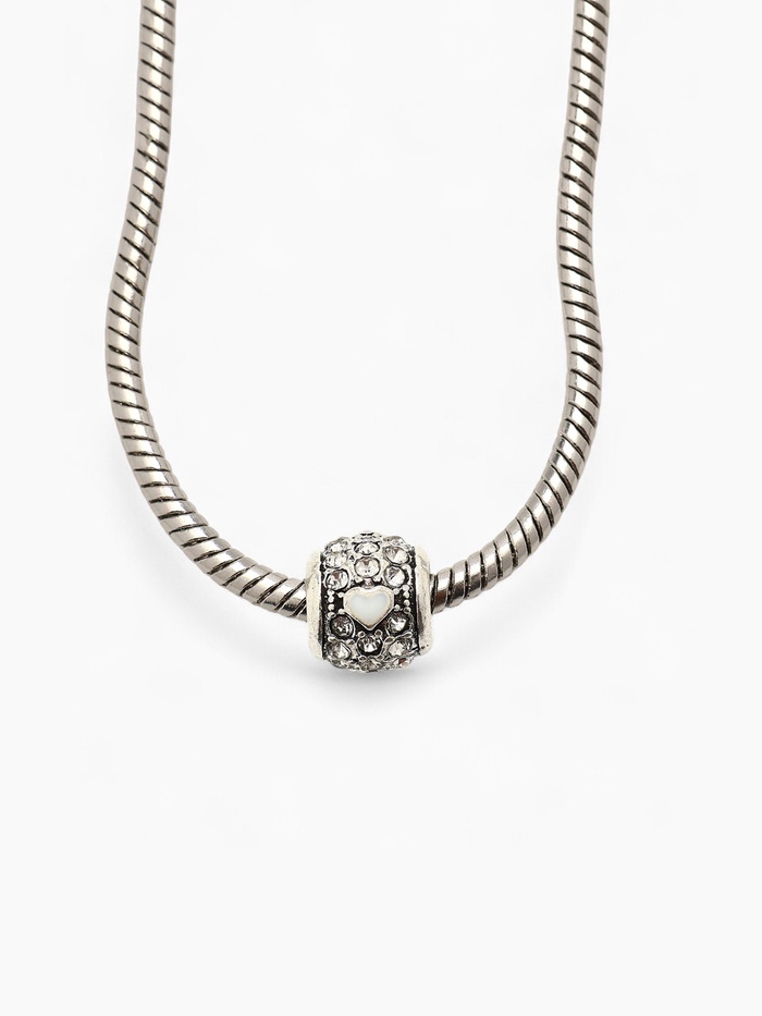 Шарм талисман «Сердечко в стразах», белый в серебре