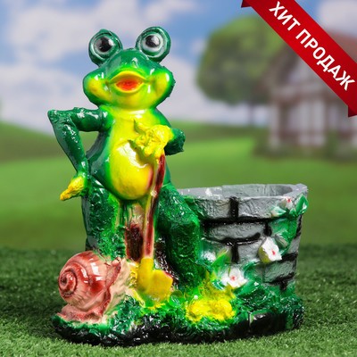 Фигурное кашпо для цветов «Лягушка с улиткой», 21×24 см, гипс