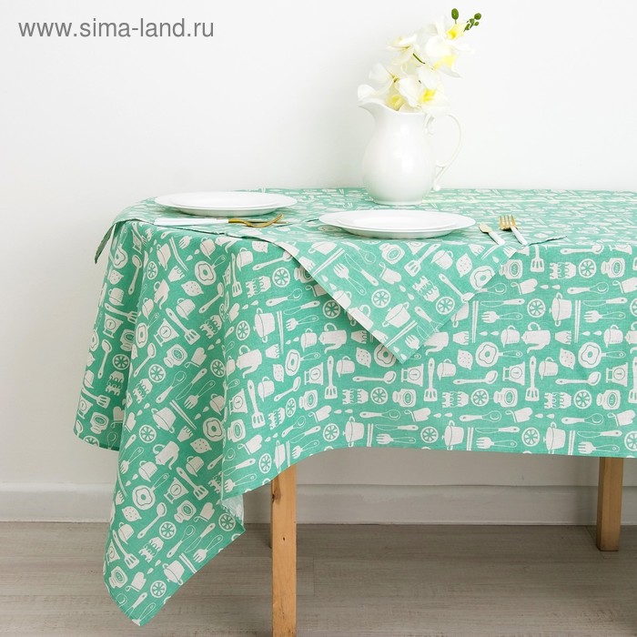 Набор Доляна скатерть 145х200см/салфетки 40х40см 4шт, Кухня, 100%пэ, рогожка 200 гр/м - Фото 1