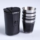 Набор стопок, 30 мл, 4 шт., 4×3.5 см, нержавеющая сталь, экокожа, чёрный - Фото 1