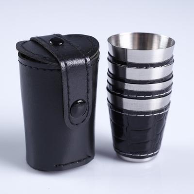 Набор стопок, 30 мл, 4 шт., 4×3.5 см, нержавеющая сталь, экокожа, чёрный