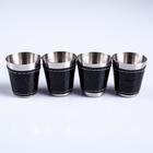 Набор стопок, 30 мл, 4 шт., 4×3.5 см, нержавеющая сталь, экокожа, чёрный - Фото 2