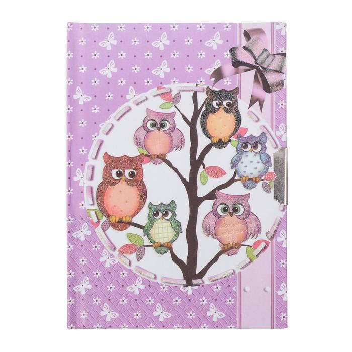 Записная книжка подарочная формат А6, 50 листов линия, на замке, МИКС Совы - Фото 1