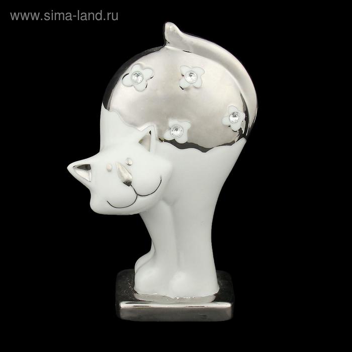 Сувенир "Кошка цветочек серебро" стразы 16х10х4,5 см - Фото 1