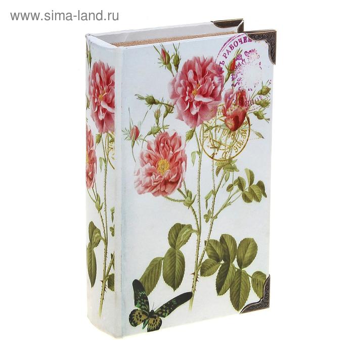 Ключница-книга дерево шёлк "Розы на голубом" 21х13х5 см - Фото 1