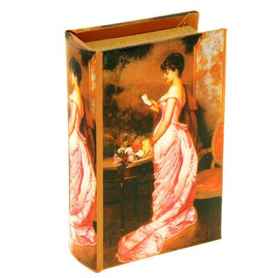 Шкатулка-книга дерево "Леди в розовом" шёлк 17х11х5 см