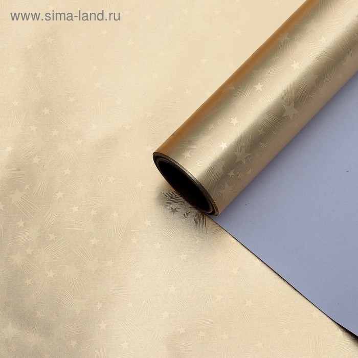 Бумага упаковочная, с тиснением, фольгированная "Золотые кометы", золотая, 0,7 x 5 м - Фото 1