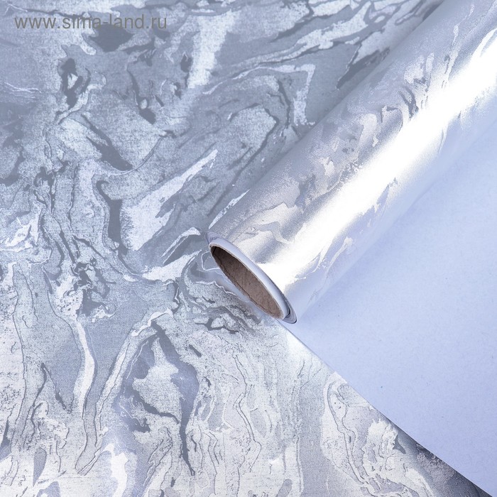 Бумага упаковочная, с тиснением, фольгированная "Мираж", серебряная, 0,7 x 5 м - Фото 1