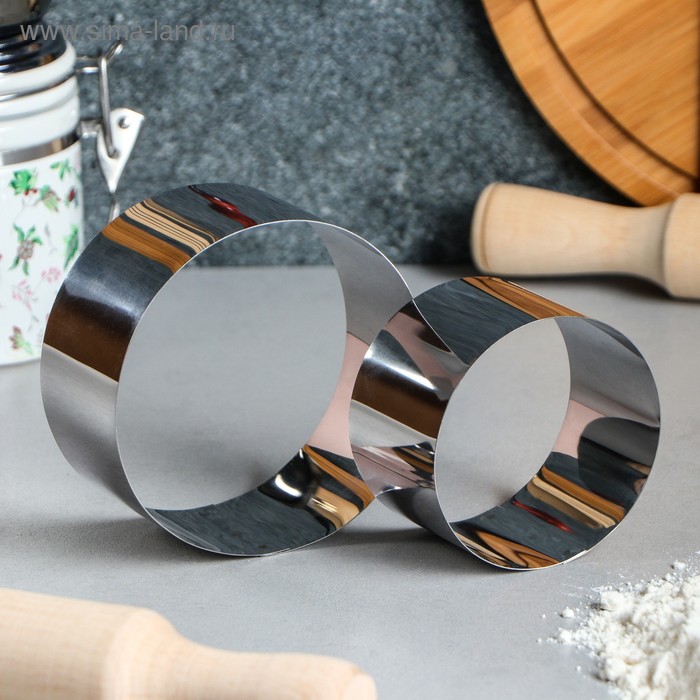 Набор форм для выпечки и выкладки «Круг», d=10 см, h=5 см, 2 шт., нержавеющая сталь - Фото 1