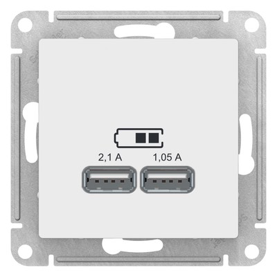 Розетка SE ATLASDESIGN, 2 USB, 2.1/1.05 А, 5 В, белая, ATN000133