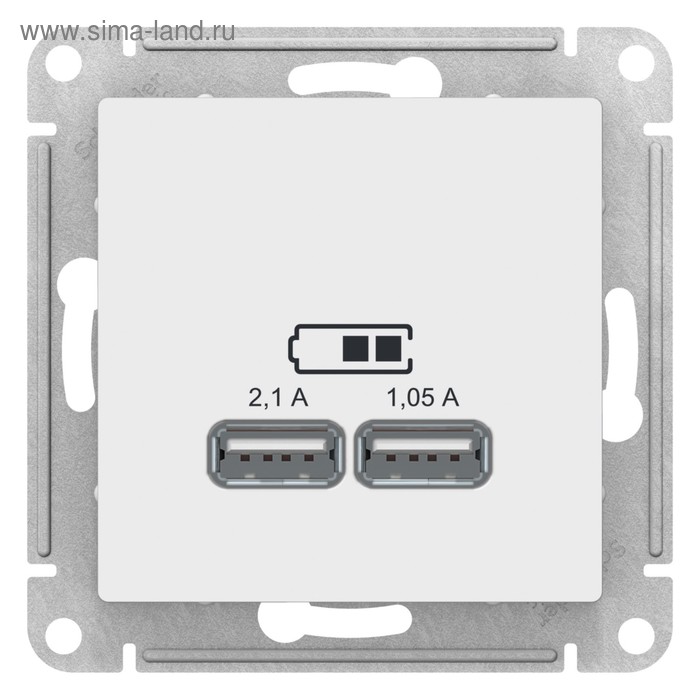 Розетка SE ATLASDESIGN, 2 USB, 2.1/1.05 А, 5 В, белая, ATN000133 - Фото 1