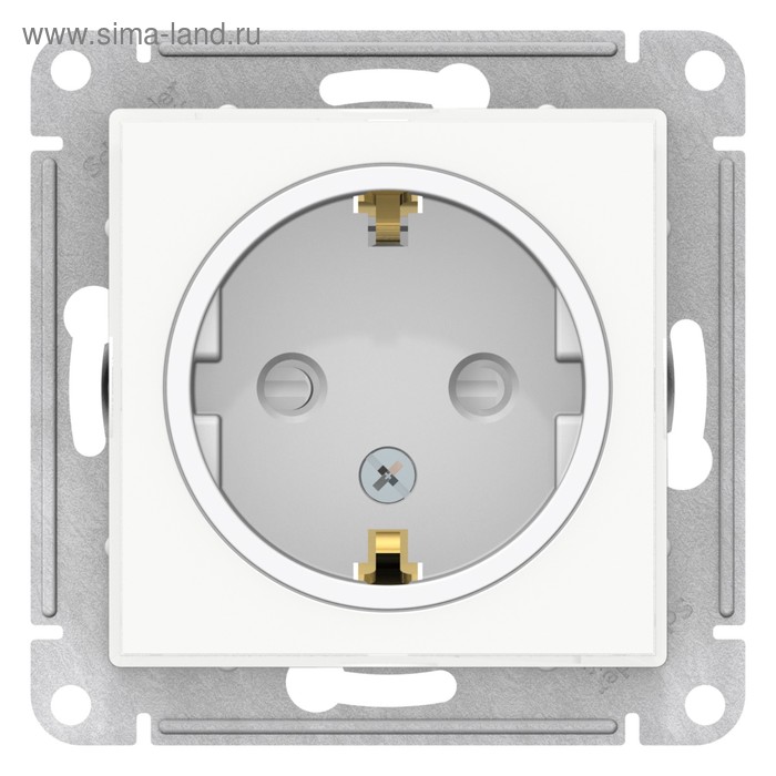 Розетка SE ATLASDESIGN ART, 16 А, 250 В, встраиваемая, с з/к, шторки, IP20, белая, ATN200145 - Фото 1