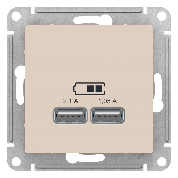 Розетка SE ATLASDESIGN, 2 USB, 2.1/1.05 А, 5 В, бежевая, ATN000233