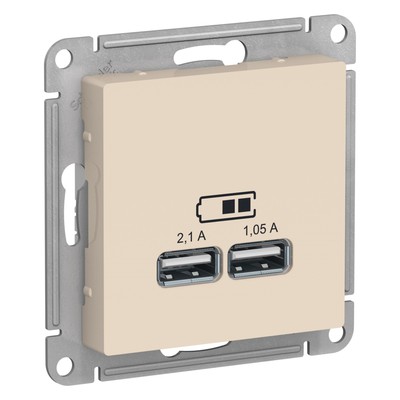 Розетка SE ATLASDESIGN, 2 USB, 2.1/1.05 А, 5 В, бежевая, ATN000233