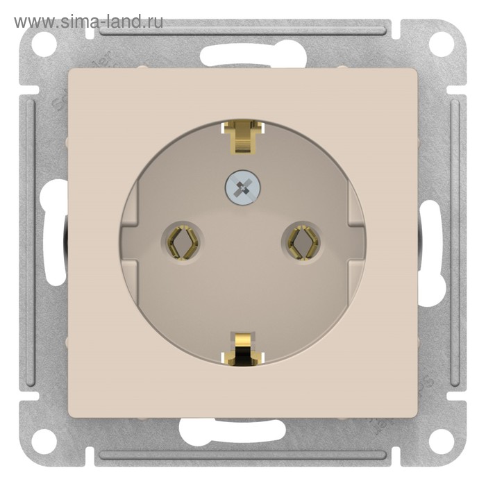 Розетка SE ATLASDESIGN, 16 А, 250 В, встраиваемая, с з/к, IP20, бежевая, ATN000243 - Фото 1