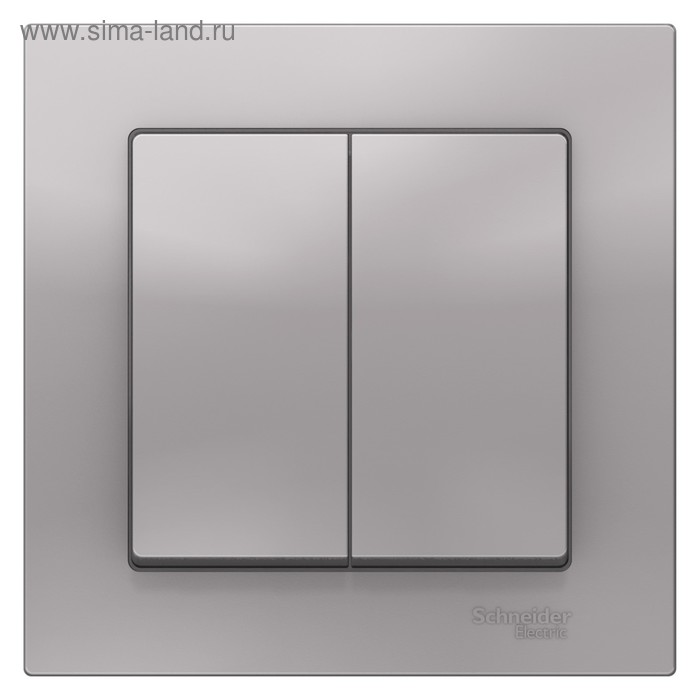 Выключатель SE ATLASDESIGN, 10 А, 2 клавиши, в сборе, сх.5, цвет алюминий - Фото 1