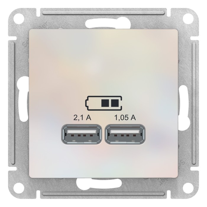 Розетка SE ATLASDESIGN, USB , 2 порта (2.1 А / 1.05 А), 5 В, механизм, цвет жемчуг
