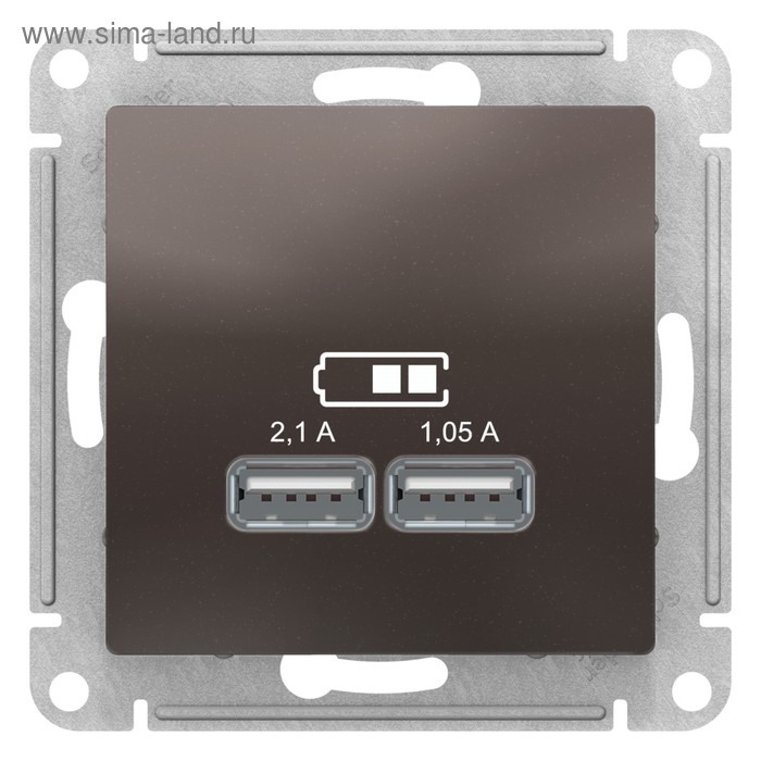 Розетка SE ATLASDESIGN, USB , 2 порта (2.1 А /1.05 А), 5 В, механизм, цвет мокко - Фото 1