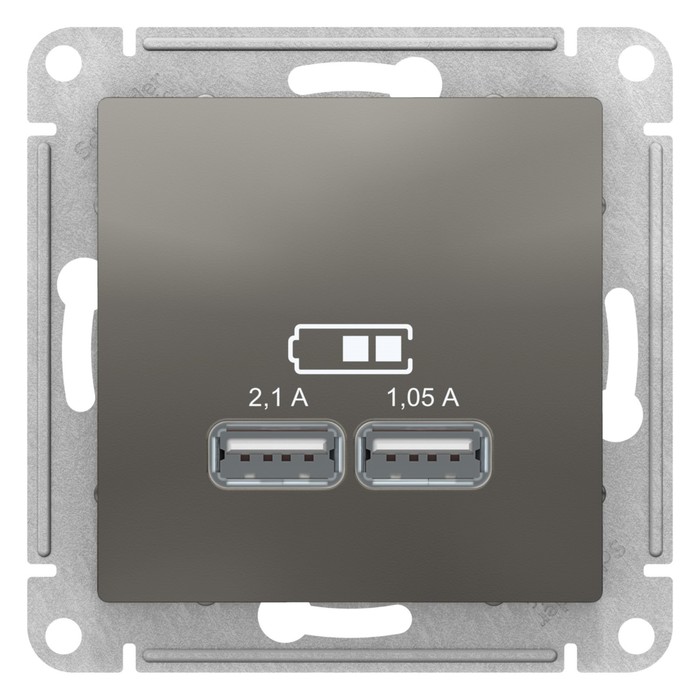 Розетка SE ATLASDESIGN, USB , 2 порта (2.1 А /1.05 А), 5 В, механизм, цвет сталь