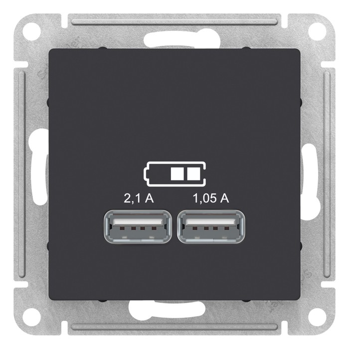 Розетка SE ATLASDESIGN, 2 USB, 2.1/1.05 А, 5 В, карбон, ATN001033