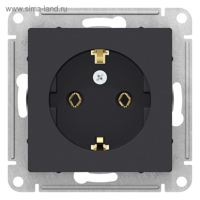 Розетка SE ATLASDESIGN, 16 А, 250 В, встраиваемая, с з/к, IP20, карбон, ATN001043 - Фото 1