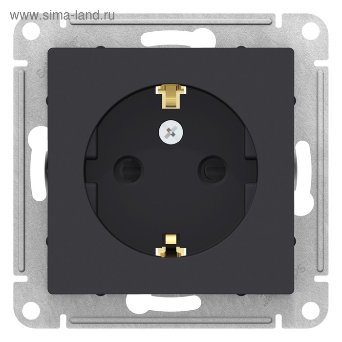 Розетка SE ATLASDESIGN, 250 В, 16 А, встраиваемая, с заземлением, шторки, IP20, карбон, ATN001045 - Фото 1