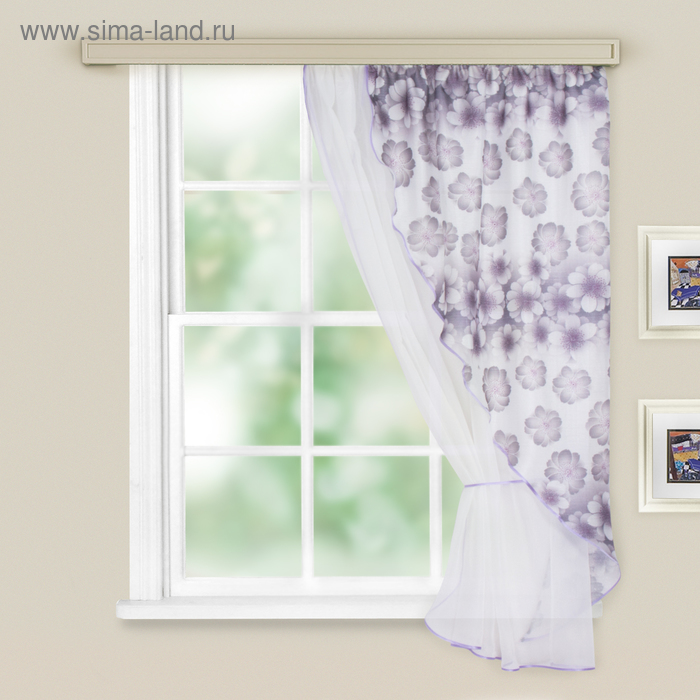 Штора для кухни 140х160 см, сирень, правая, пэ 100% - Фото 1