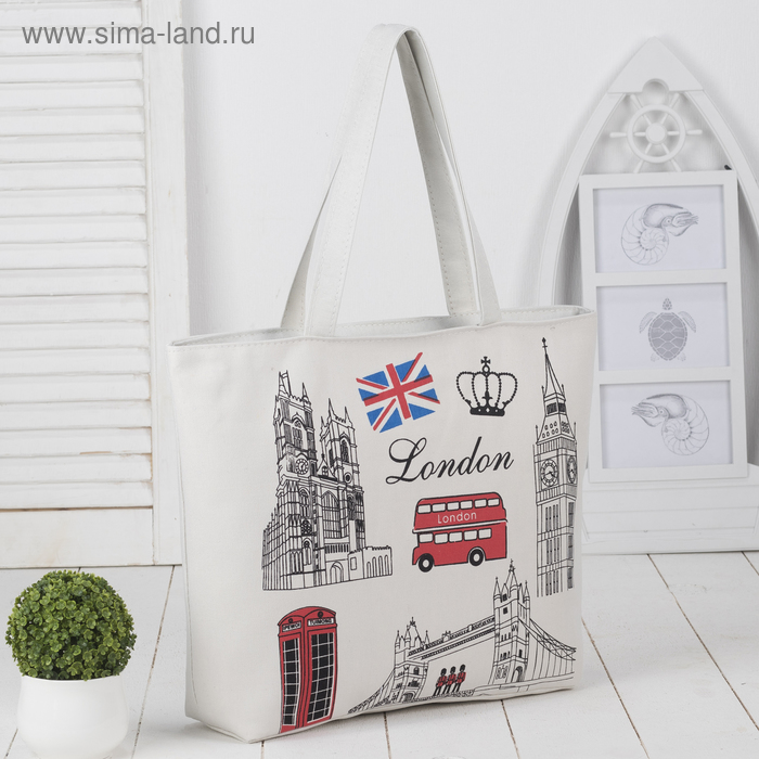 Сумка текстильная, отдел на молнии, с подкладом, цвет белый - Фото 1