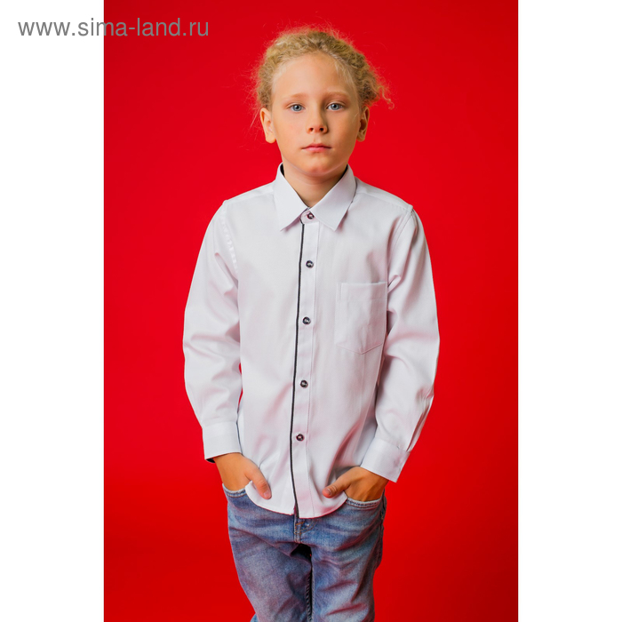 Рубашка для мальчика "Классическая", рост 128 см, цвет белый/чёрный - Фото 1