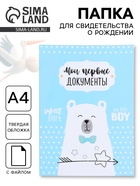 Папка для свидетельства о рождении для мальчика, А4 «Мишка» - Фото 1