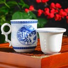 Кружка керамическая с крышкой и ситом «Пейзаж», 320 мл, блюдце d=11,5 см - Фото 3