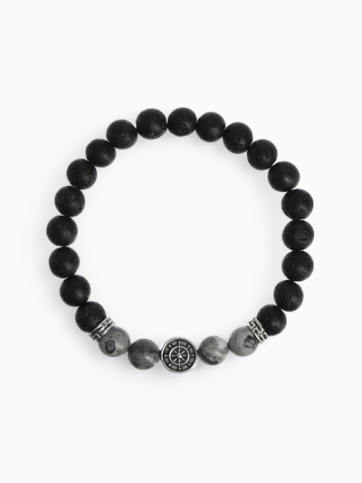 Браслет мужской «Бастион» штурвал, цвет чёрно-серый с серебром, d=7 см