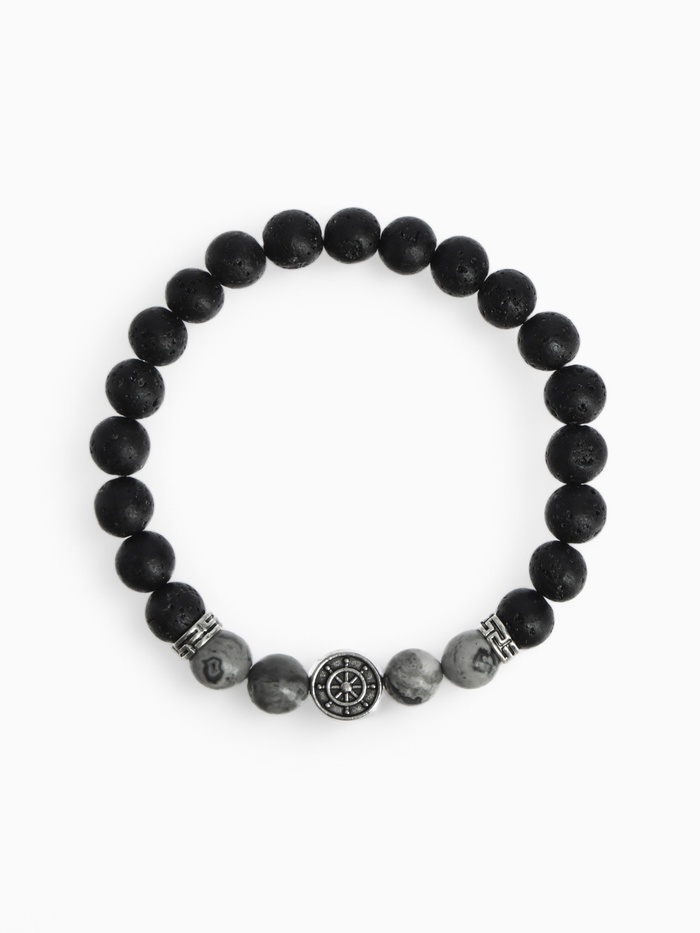 Браслет мужской «Бастион» штурвал, цвет чёрно-серый с серебром, d=7 см - Фото 1