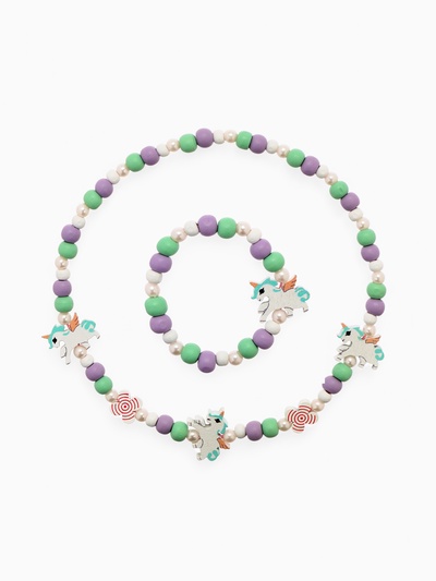 Набор детских украшений Выбражулька «Единорог», 2 предмета: бусы, браслет, разноцветный
