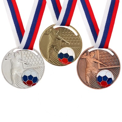 Медаль тематическая 139 «Футбол», d= 5 см. Цвет серебро. С лентой