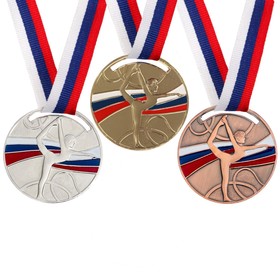 Медаль тематическая «Гимнастика», серебро, d=5 см