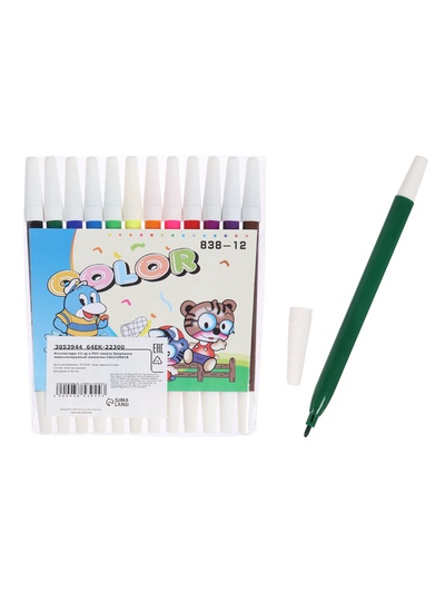 Фломастеры 12 цветов «Зверюшки», в PVC пакете, невентилируемый колпачок