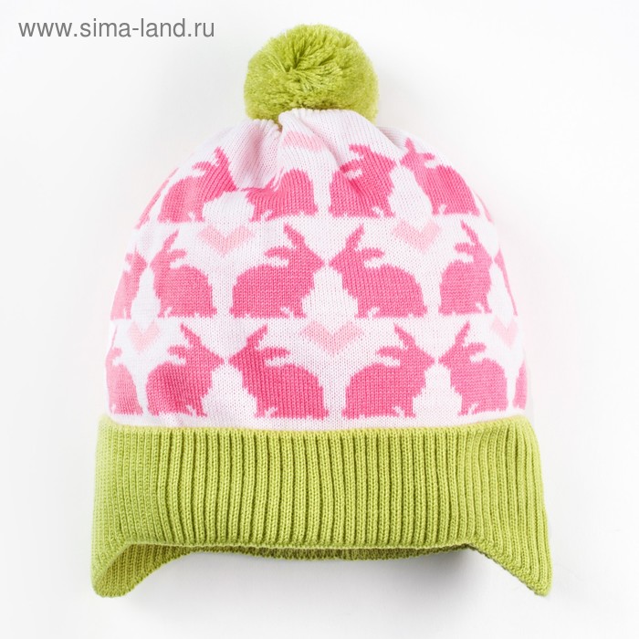 Шапка вязаная детская KAFTAN "Зайчики" размер 58, шерсть, пан, хлопок - Фото 1