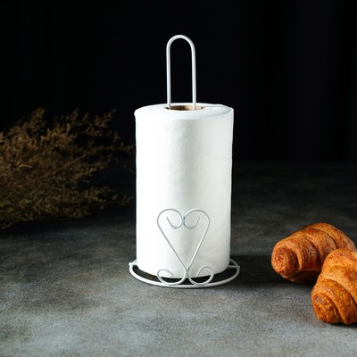 Держатель для бумажных полотенец настольный Доляна «Сердце», 13.5×13.5×28 см, цвет белый