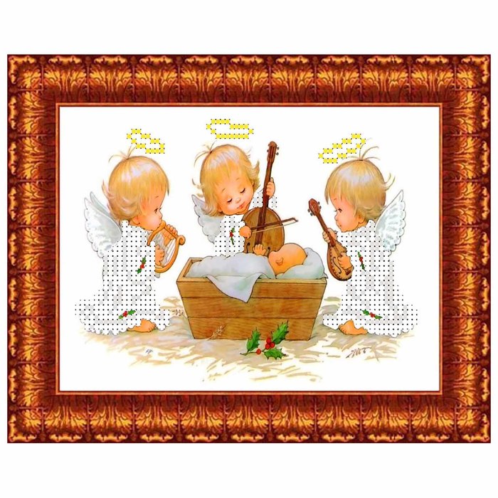 Рисунок-схема на ткани для бисера и креста «Три ангела у колыбели»