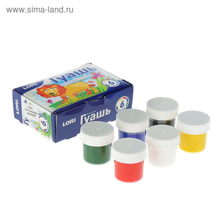 Гуашь 6 цветов х 20 мл, Lori «Вернисаж» - Фото 1