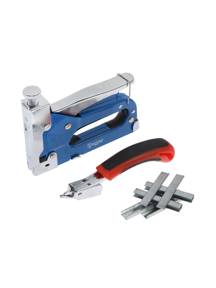 УЦЕНКА Степлер мебельный в кейсе ТУНДРА, типы скоб 140/28/300, 4 - 14 мм; антистеплер, скобы - Фото 1