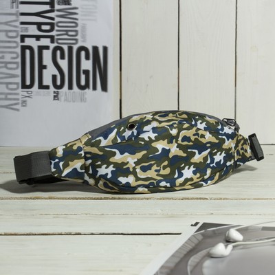 Сумка поясная, отдел на молнии, дышащая спинка, цвет зелёный/синий