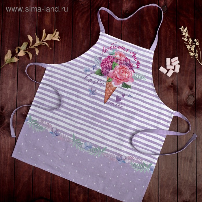 Фартук кухонный «Этель. Любимая мама», 60×65 см, 100% хлопок, репс 190 г/м² - Фото 1