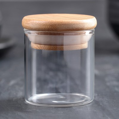 Баночка стеклянная для специй с бамбуковой крышкой «Эко», 70 мл, 5×6 см