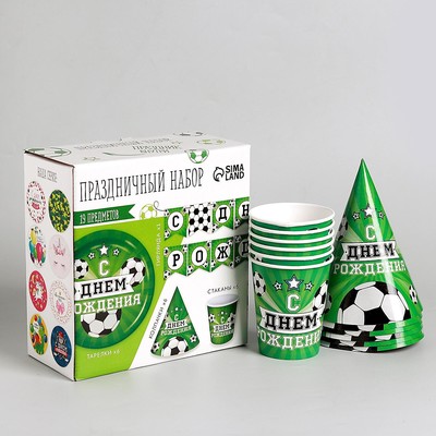 Посуда бумажная одноразовая «С днём рождения», 6 тарелок, 6 стаканов, 6 колпаков, 1 гирлянда