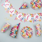 Посуда одноразовая бумажная для праздника «С днём рождения», набор, 6 тарелок, 6 стаканов, 6 колпаков, гирлянда - Фото 2