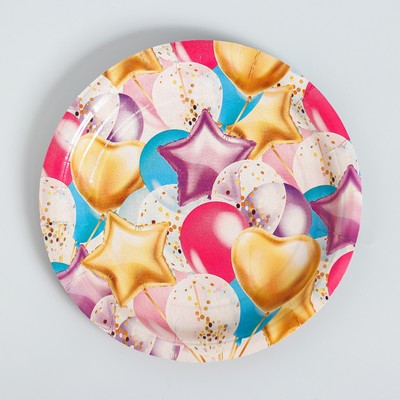 Посуда одноразовая бумажная для праздника «С днём рождения», набор, 6 тарелок, 6 стаканов, 6 колпаков, гирлянда