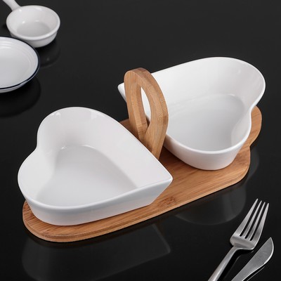 Набор салатников керамических «Эстет. Сердце», 32.5×15×12.5 см, 2 предмета, цвет белый