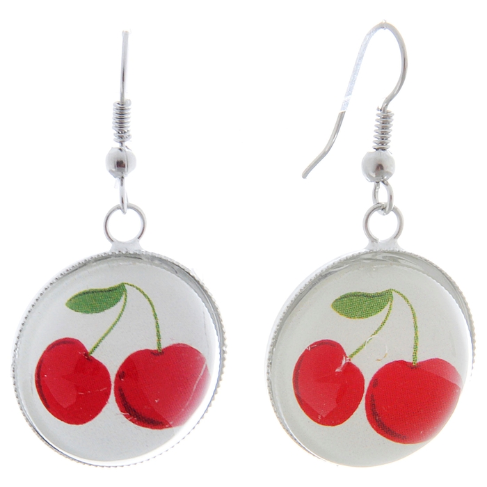 Серьги из стекла «Круг» вишенки - Фото 1